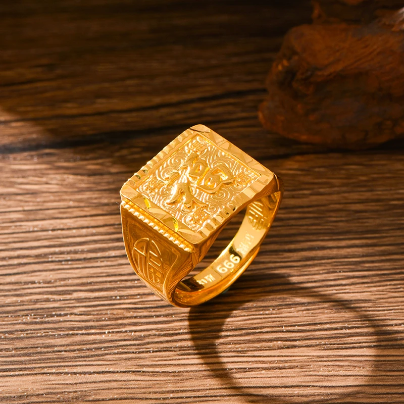足银戒指 百福板戒开口男士福字戒指男款百搭婚戒霸气老板戒