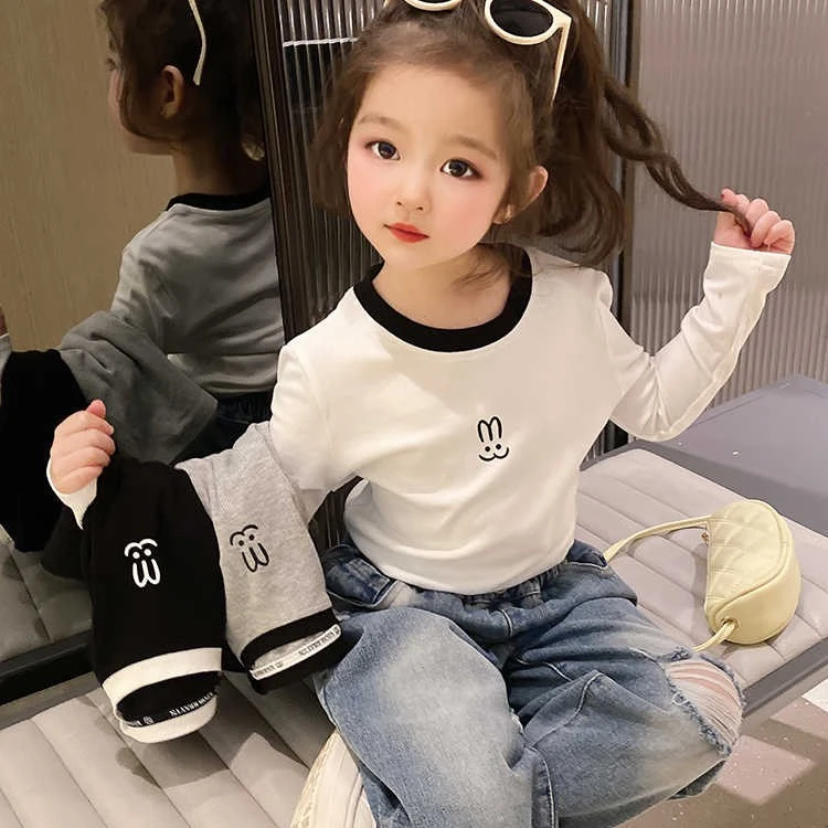 女童长袖T恤2023春季新款儿童打底衫纯棉宝宝内搭中小童春装上衣