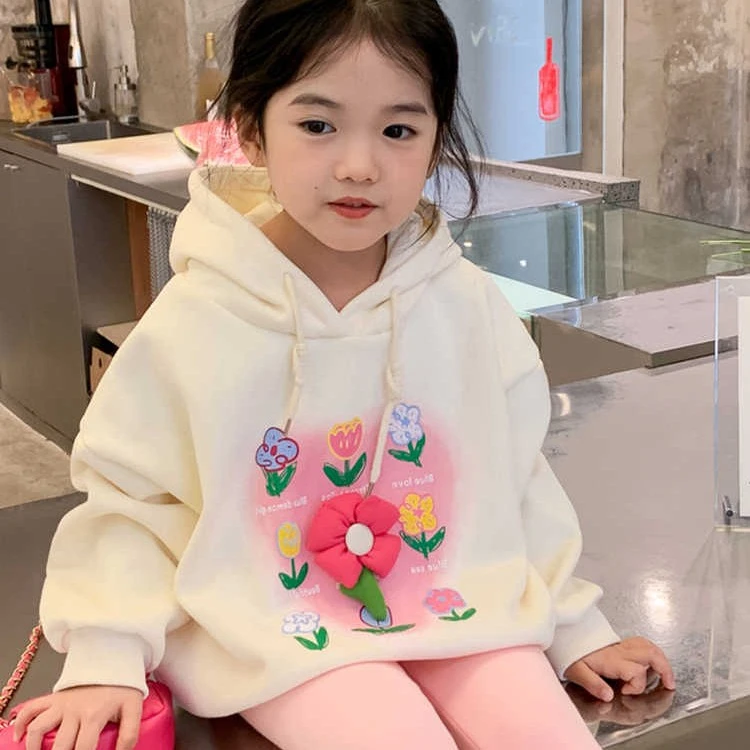 女童秋冬加绒卫衣2022新款小童卫衣儿童秋装上衣宝宝可爱上衣