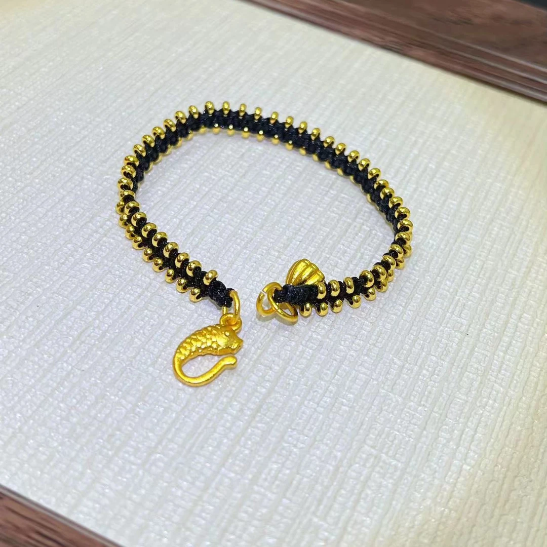 铜合金手链 新中式沙黑金双排平结手绳编织