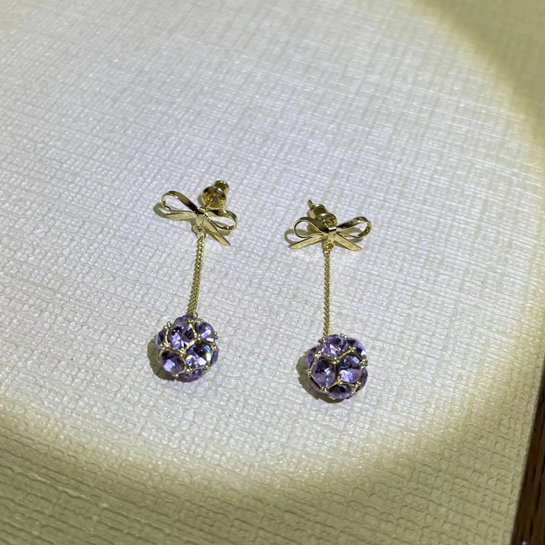 铜合金耳饰 紫色圆球蝴蝶结耳环甜美轻奢