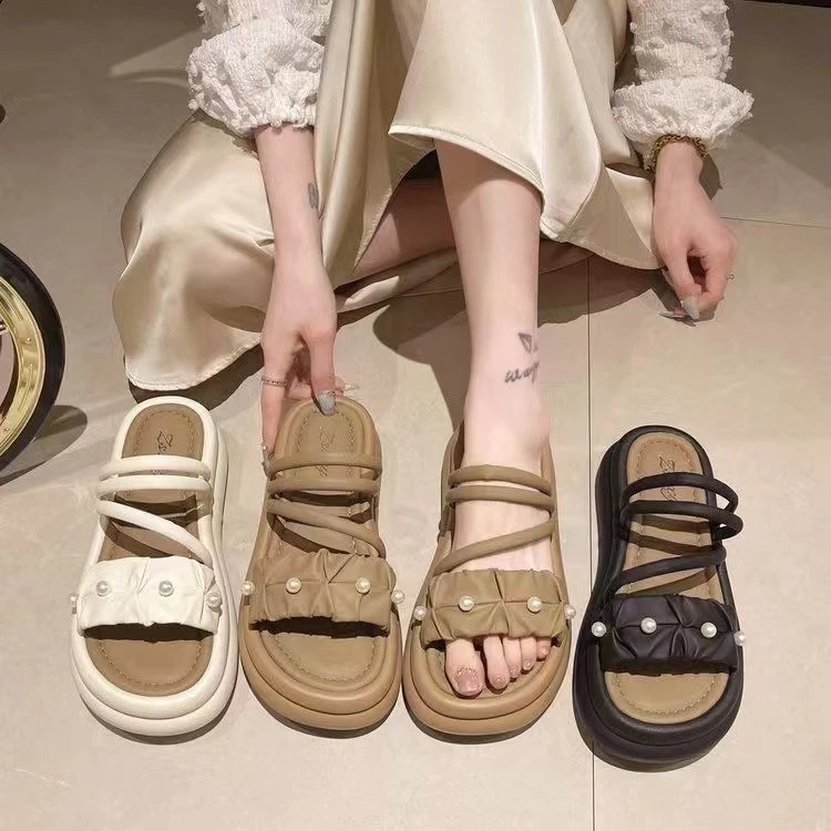 25新款拖鞋女夏季网红外穿简约珍珠踩屎感凉拖鞋女