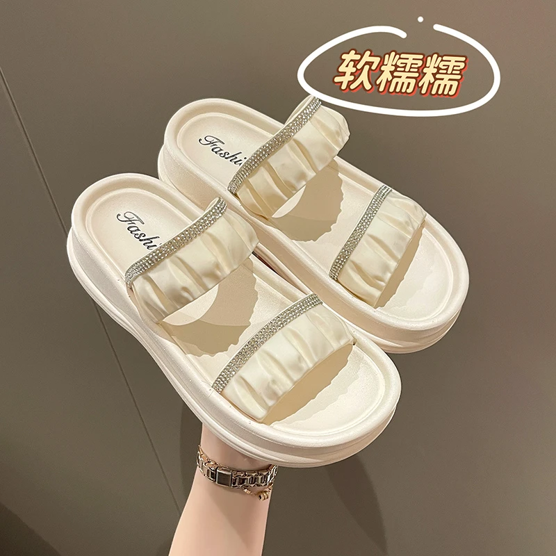 X827拖鞋女夏防滑显高夏季时尚网红小香风亮钻一字凉拖鞋女