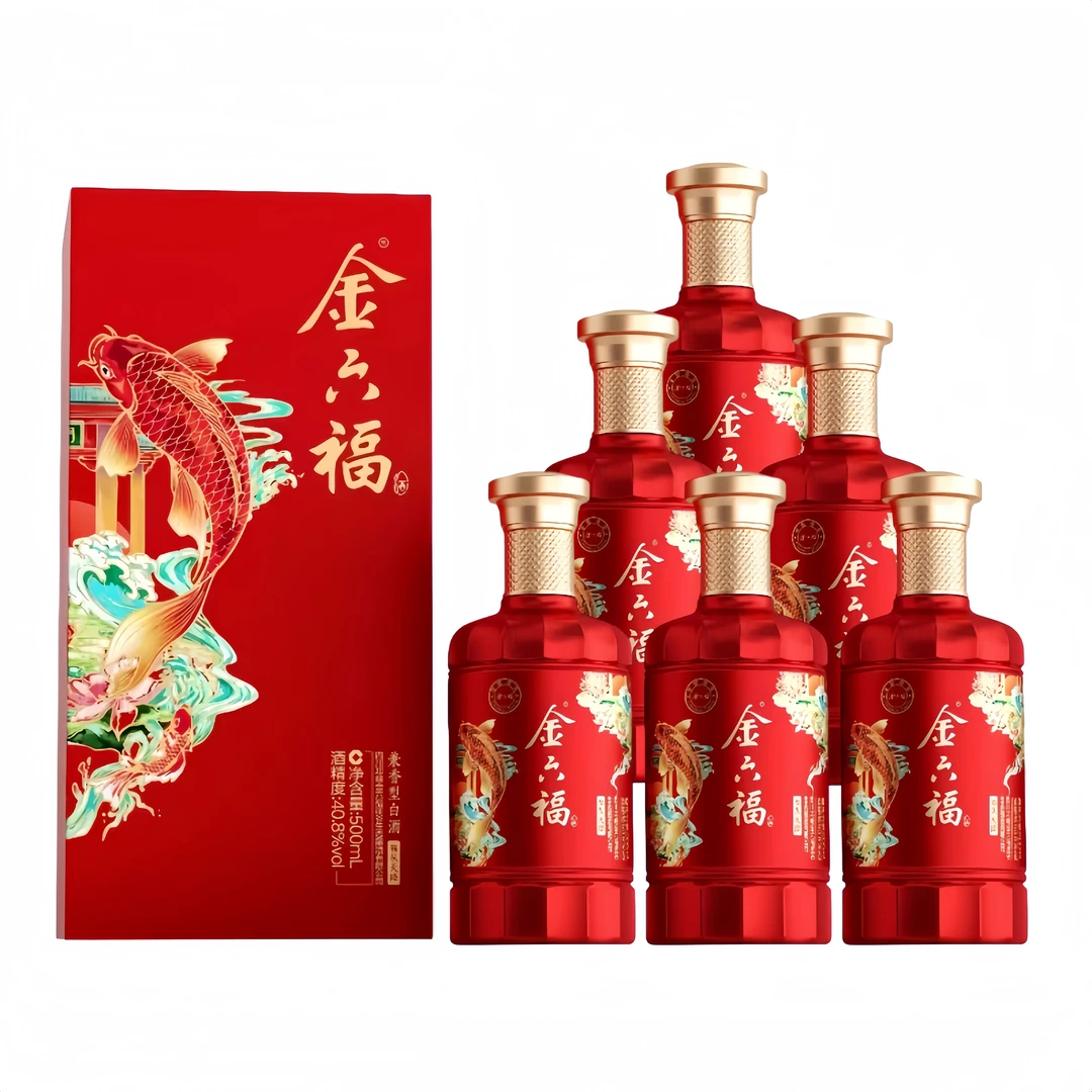 金六福福从天降浓香型白酒40.8度500ml*6瓶整箱装 年份随机40.8度