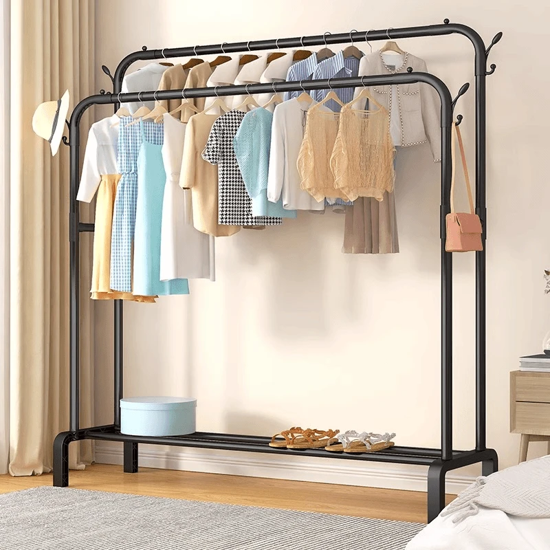 【主播甄选】简易双杆式晾衣架落地家用衣帽架卧室内挂晒衣架子阳台