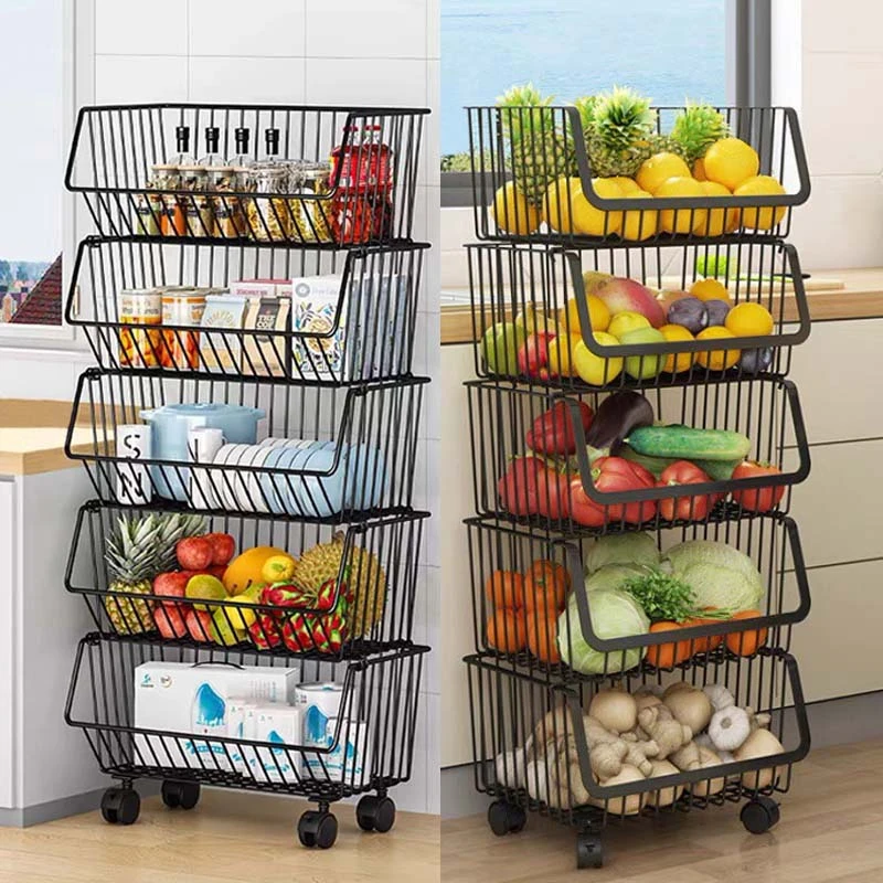 厨房置物架落地小推车多层收纳架移动多功能蔬菜篮子零食玩具架子