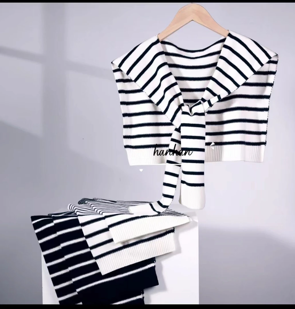 春秋季条纹针织外搭小披肩女两用毛线洋气韩版薄款冬季纯色假领子