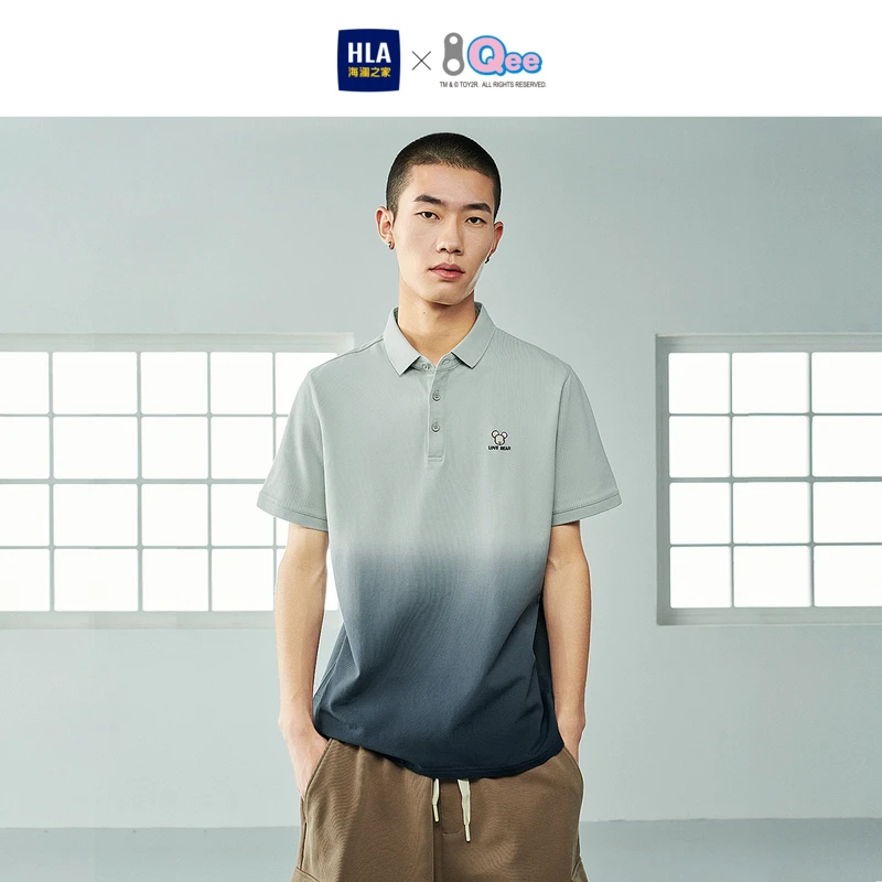 【Qee联名】HLA海澜之家短袖Polo男吊染透气时尚翻领上衣男