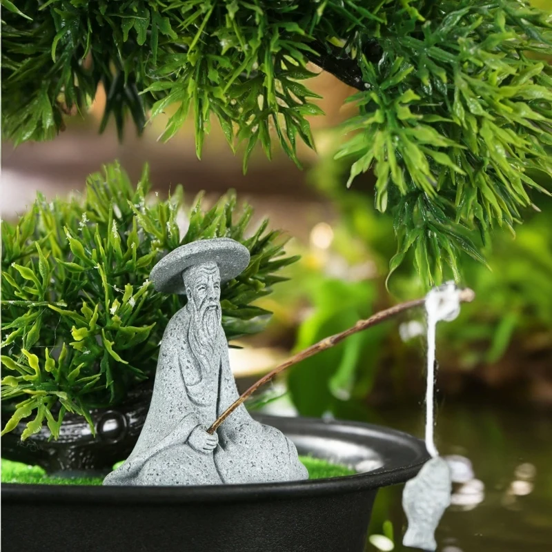 姜太公钓鱼翁鱼缸假山造景手工工艺品小摆件流水盆景鱼缸摆件