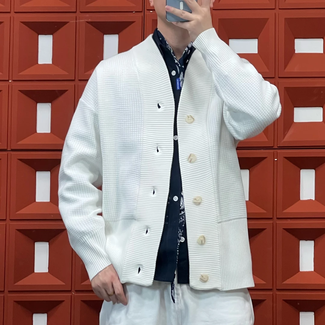 2024HKNB秋冬经典百搭潮流宽松慵懒简约华夫格时尚毛衣针织开衫