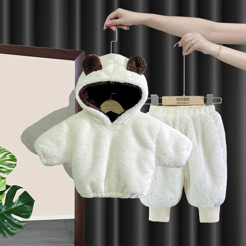 宝宝秋冬季套装加绒加厚保暖婴儿毛绒衣服分体洋气秋冬套百搭舒适