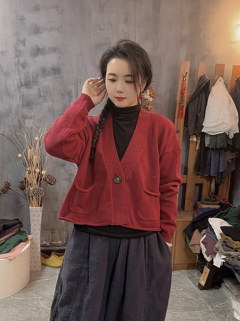 秋冬新款一粒扣短款开衫时尚穿搭外套
