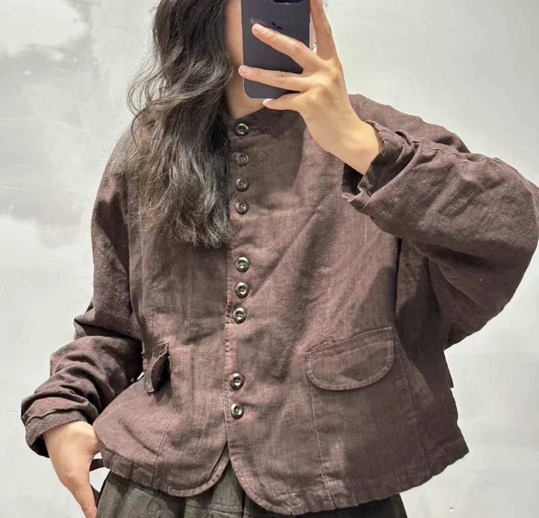 脏洗炒色亚麻加棉冬季新款棉服8818