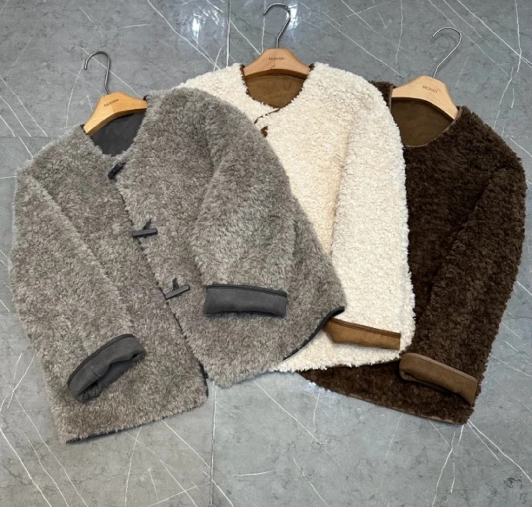 【墨涵精选】长方形纽扣设计小香风减龄显瘦气质毛呢外套10119