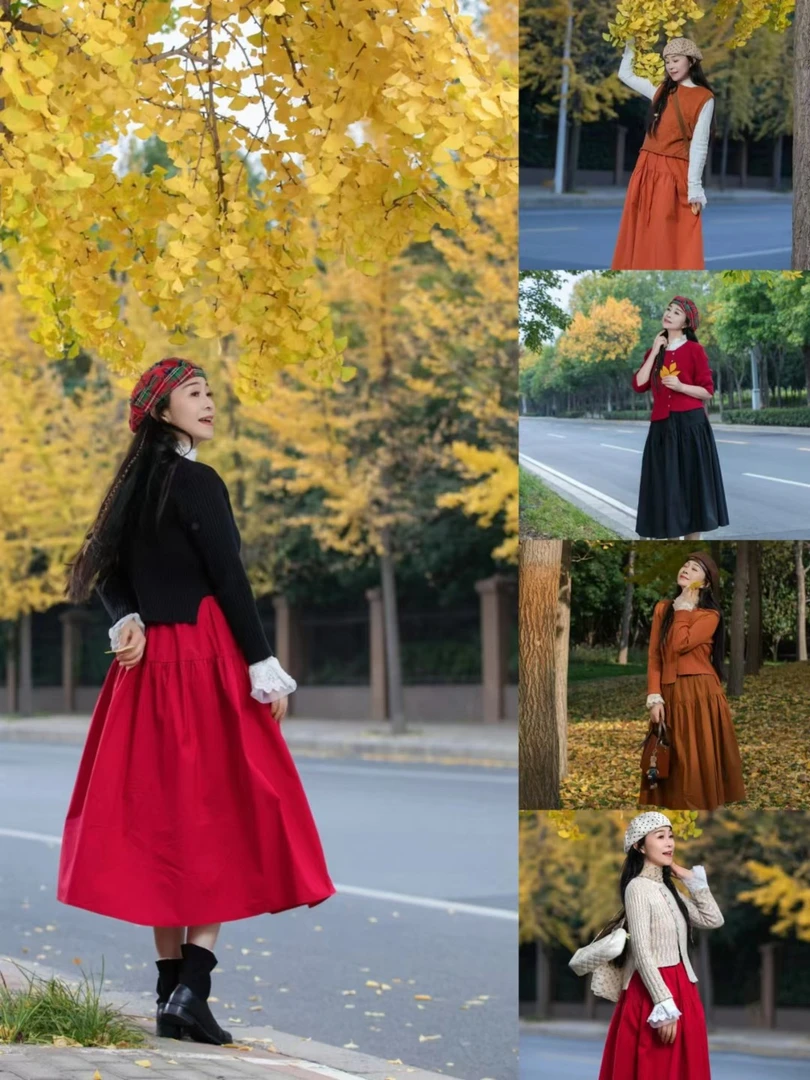 【一依定制】弹力腰四季日常女装半身裙棉文艺气质赫本风复古长裙