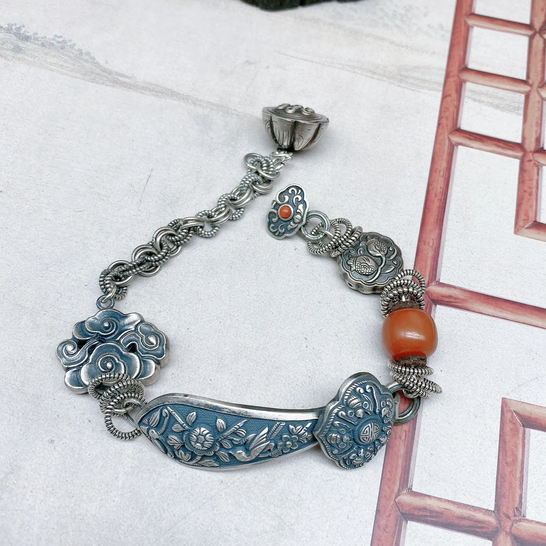 925银手链 英英手工银坊錾刻银手链