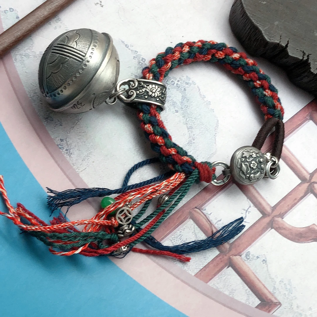 足银手链 【英英手工银坊】古风如意素款编织红绳足银手链