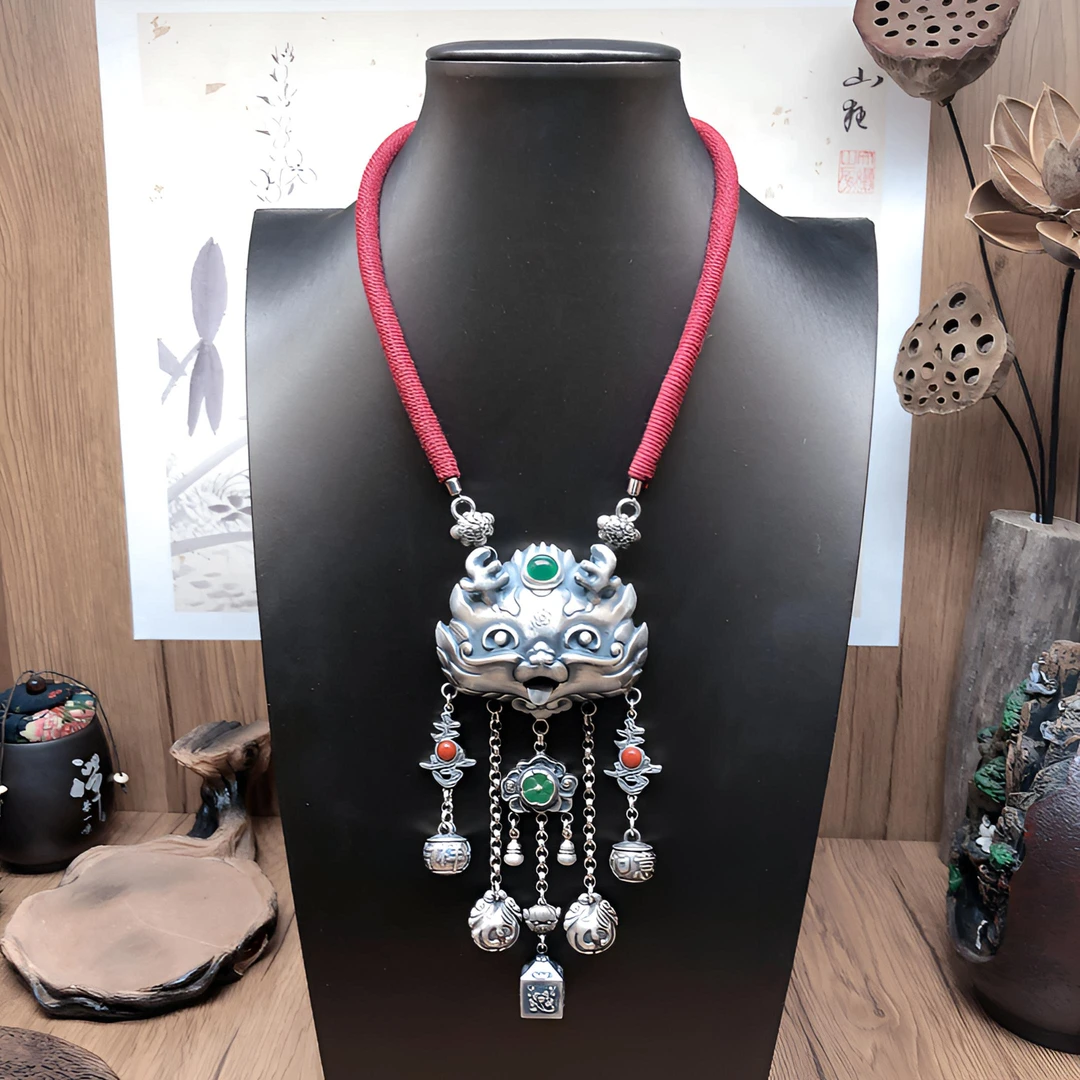 吊坠足银 英英手工银坊錾刻小龙女项链