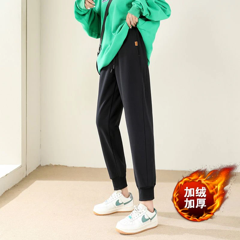 绒运动裤子女2024秋冬灰色哈伦卫裤女宽松束脚加厚保暖休闲裤318F