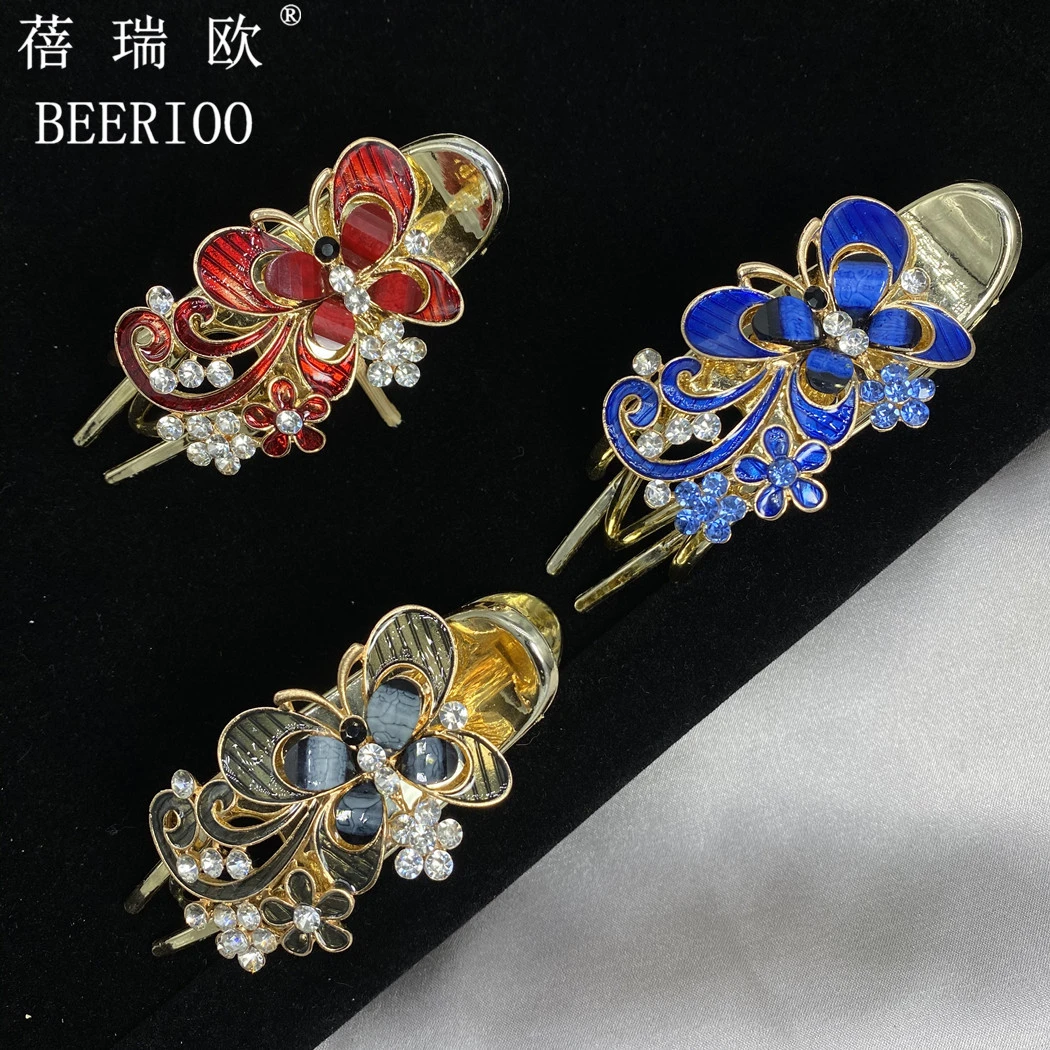彩绘蝴蝶手工合金鸭嘴夹