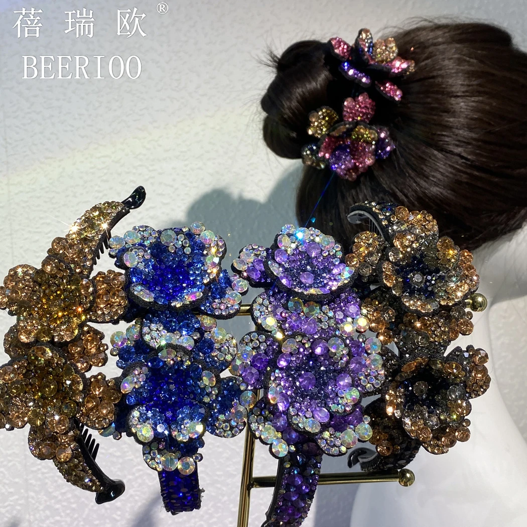BEERIOO/蓓瑞欧韩版2024新款牡丹花丸子头发扣发箍发饰