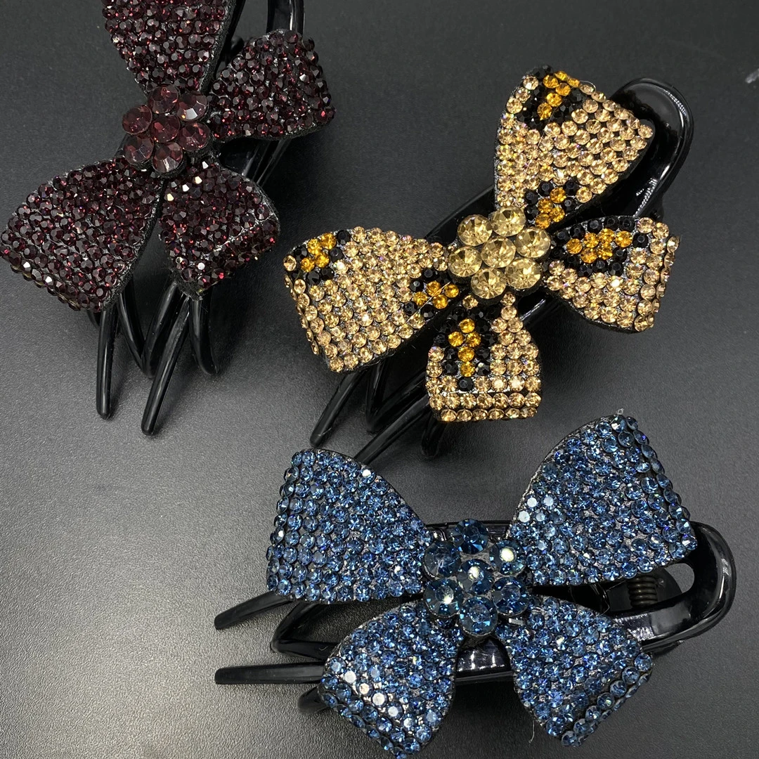 新款豹纹蝴蝶结鸭嘴夹