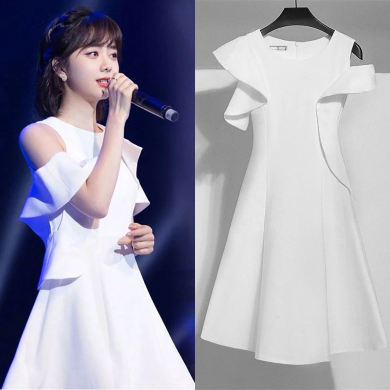 2025夏新款白色露肩连衣裙子修身法式气质小礼服裙女宴会平时可穿