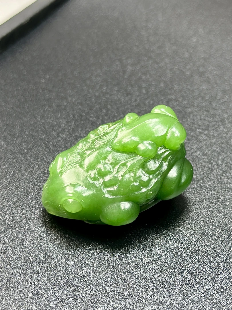 【俄料】和田玉碧玉冰阳绿金蟾 财上财携子上朝母子情深