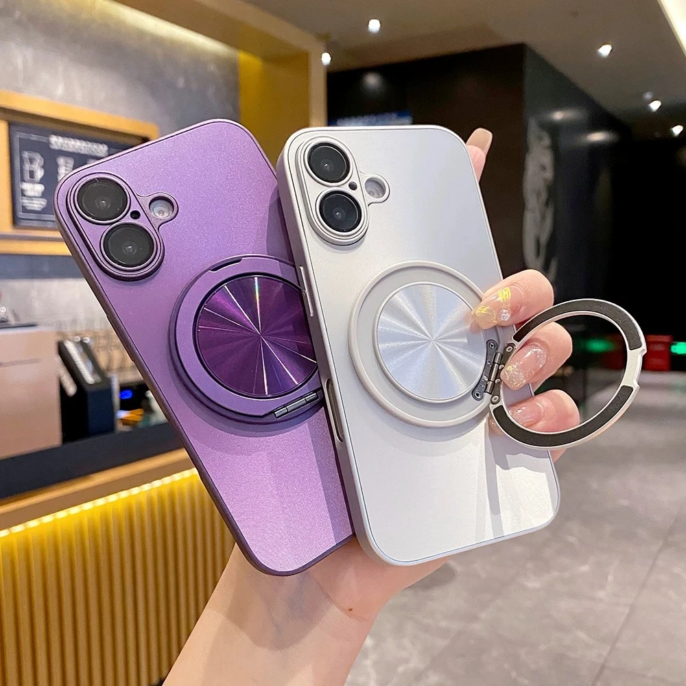 适用苹果16/15/14/13/12/11炫光镭射360度旋转支架磁吸护镜手机壳