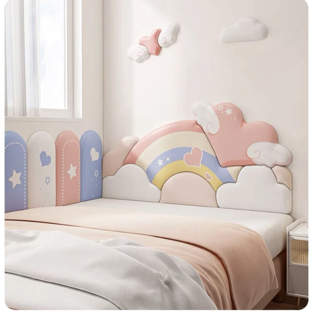 榻榻米墙围软包女孩儿童房可爱彩虹防撞靠背垫定制床头板软包自粘