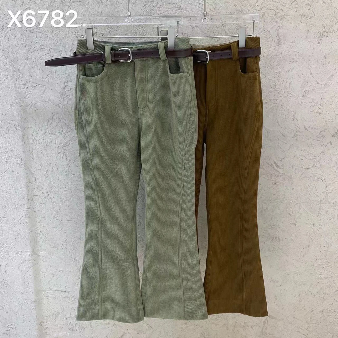 6782小众设计高腰显瘦复古微喇裤女直筒休闲裤He