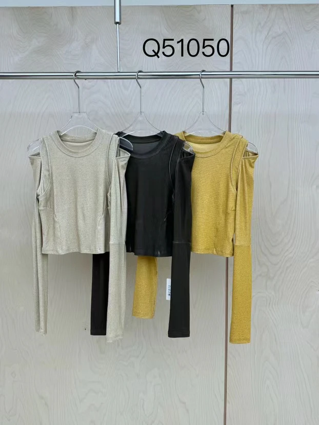 51050小众圆领露肩长袖修身打底t恤YMQY