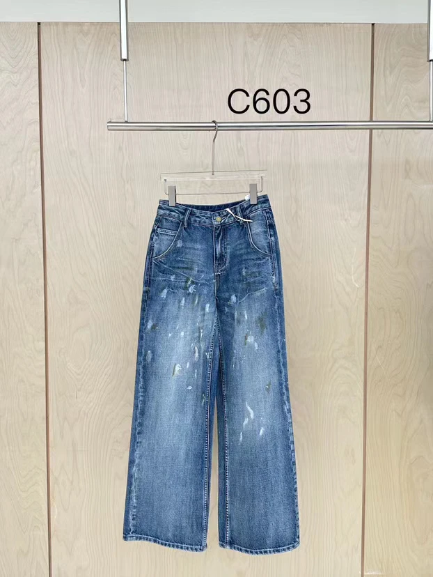 603秋季新款高腰阔腿裤重工设计感百搭牛仔裤女潮YMQY