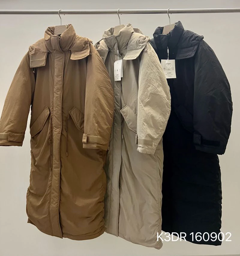 60902冬装新款女装抽绳收腰中长款百搭纯色羽绒服JHYK