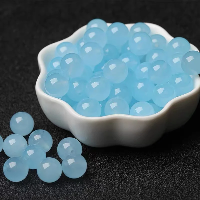 天然冰种海蓝7A玛瑙玉髓散珠圆珠隔珠配珠DIY手链念珠半成品珠子