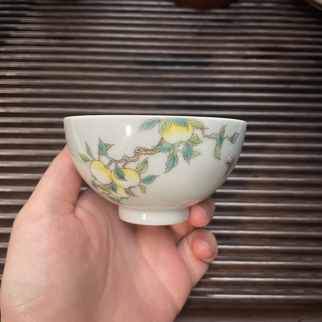 景德镇青衣渡纯手绘多子多福鸡心主人杯陶瓷杯茶道配件