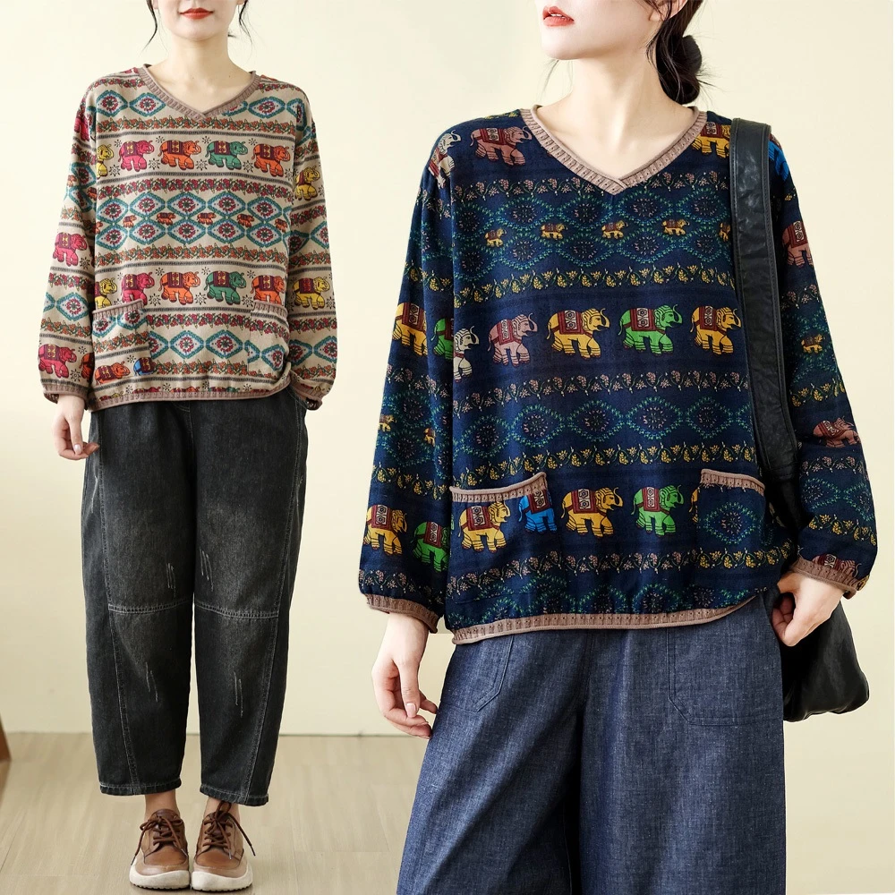 中国风棉麻长袖v领打底衫女装春秋季薄款宽松显瘦亚麻套头T恤上衣