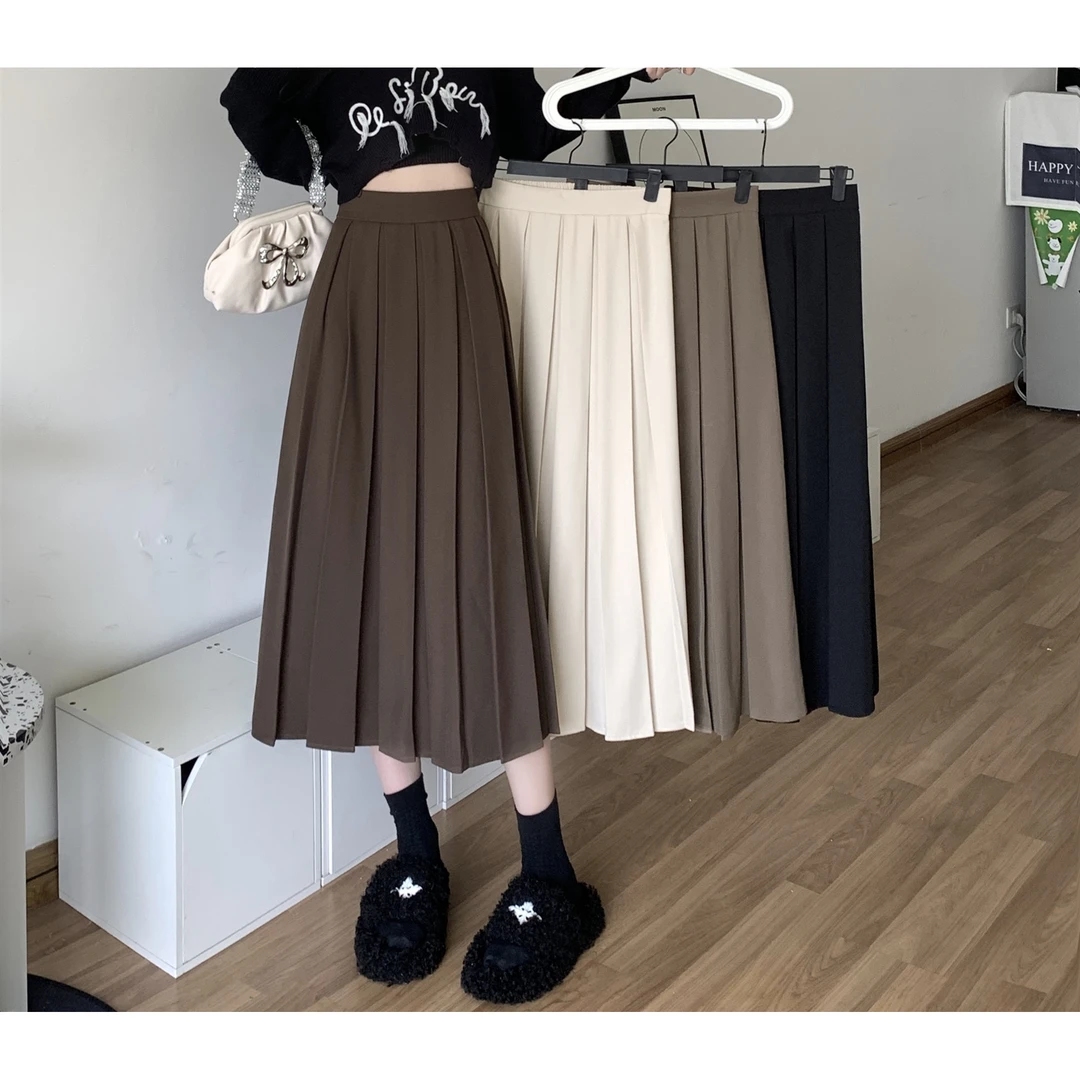 中长款新款黑色百褶裙半身裙女秋冬秋季垂坠感字裙子小个子半身裙