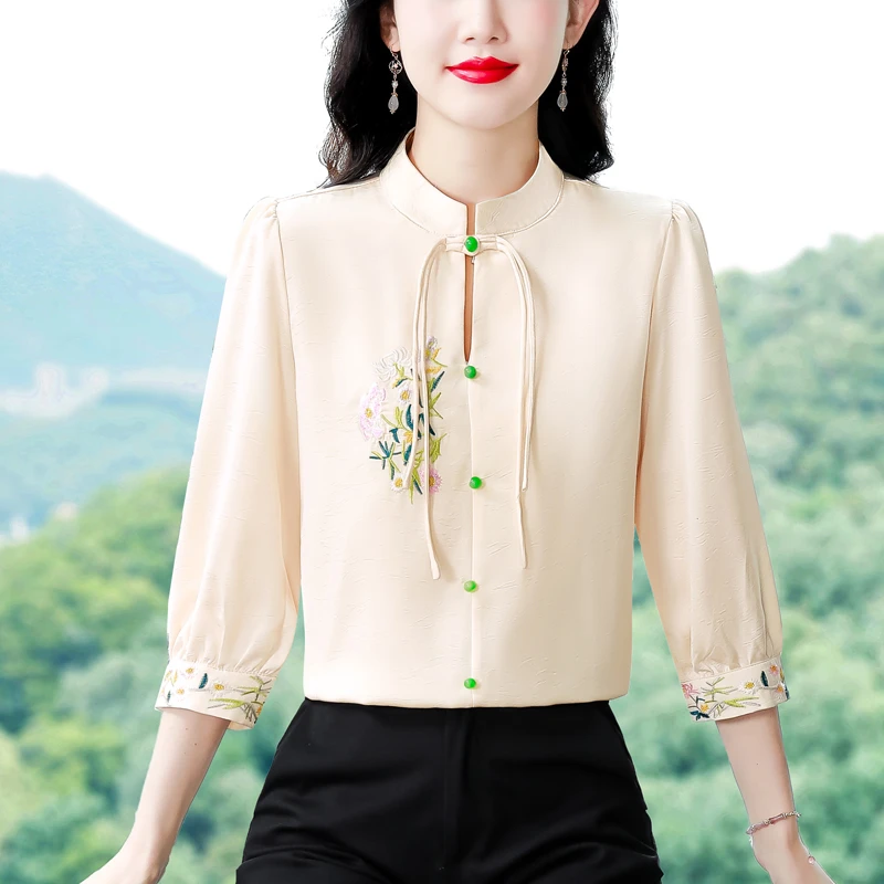 蕾丝新款夏季刺绣新中式时尚高档国风盘扣气质显示减龄显瘦洋气