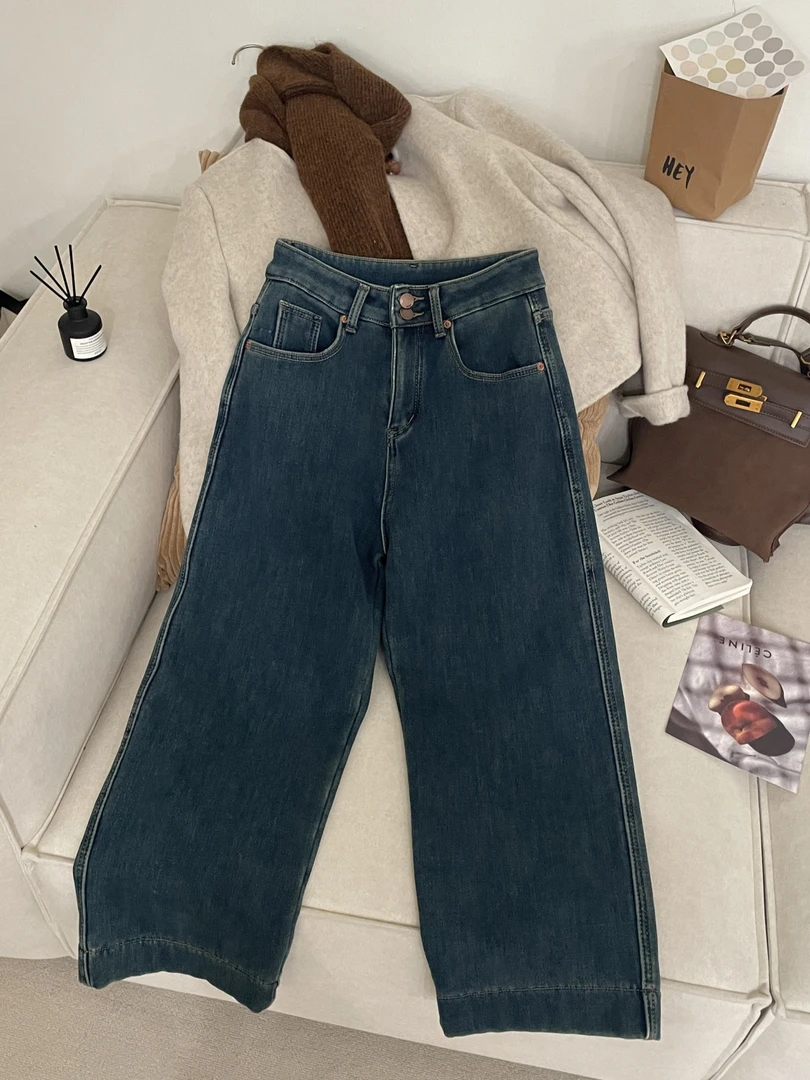 大妍【加绒瘦瘦裤】小个子秋冬韩系简约显瘦加绒休闲九分牛仔裤9098