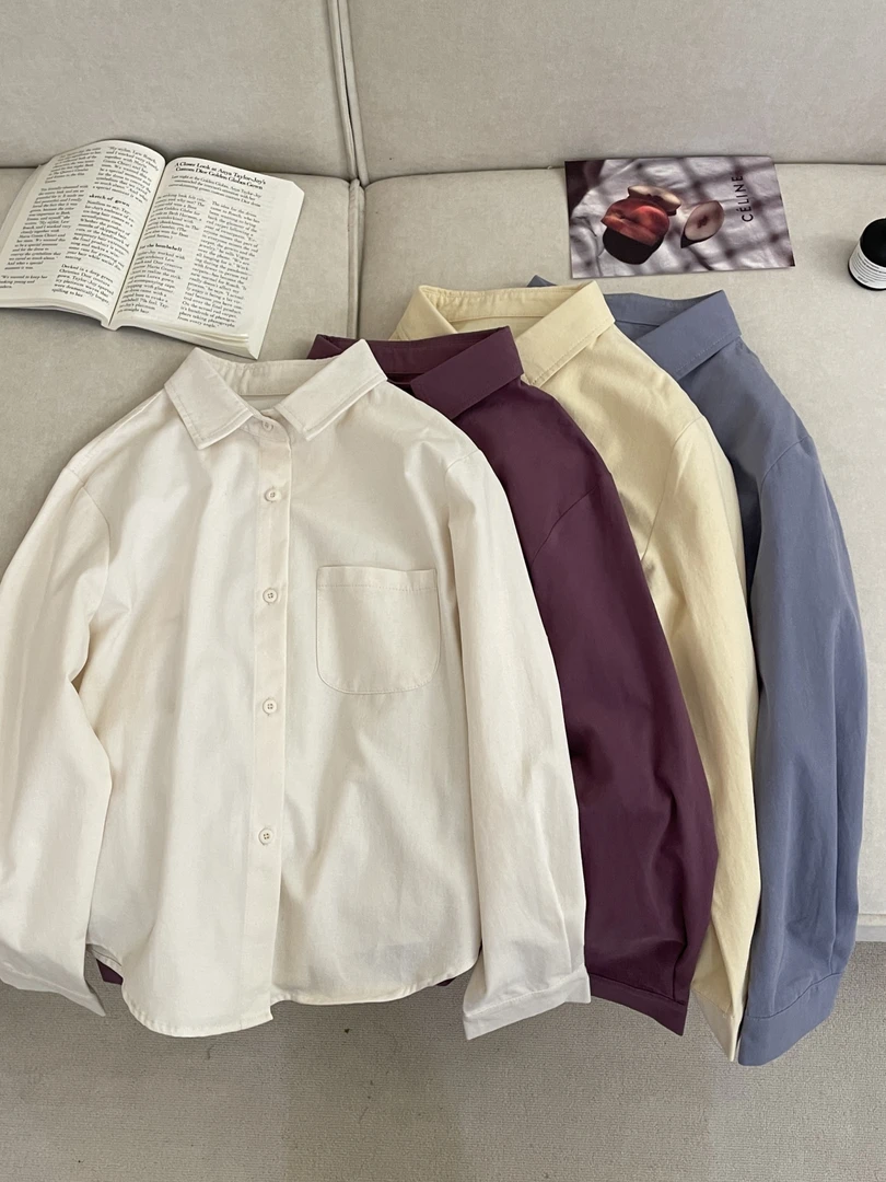 大妍小个子秋冬韩系简约百搭休闲纯色磨毛长袖衬衫8632