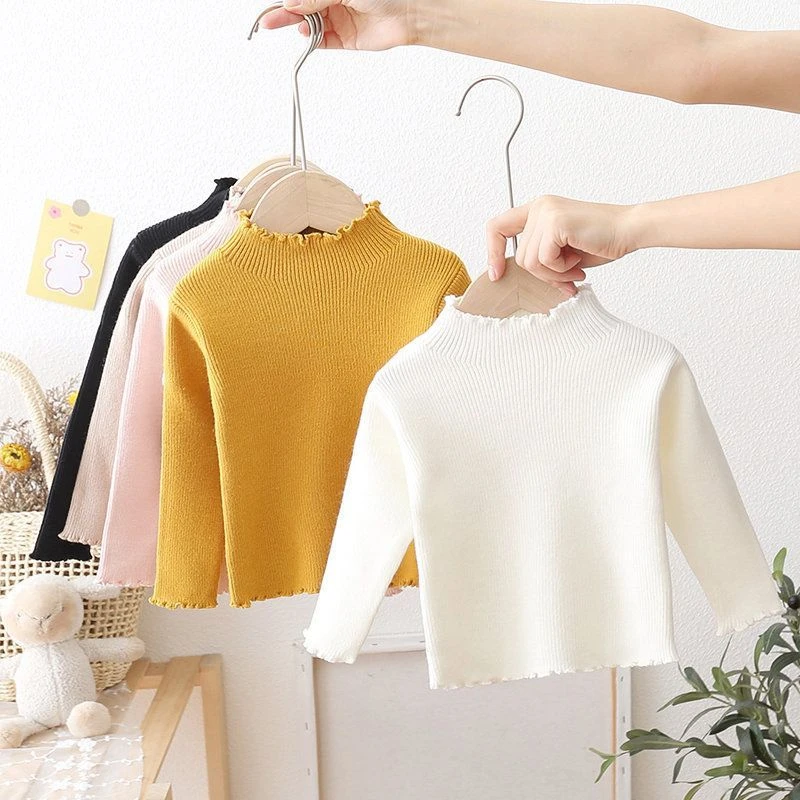 女宝宝打底衫秋冬女童婴儿半高领毛衣春秋薄内搭女宝白色洋气纯色