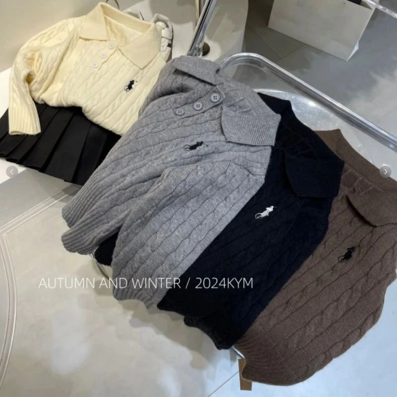 韩国童装女童针织衫2025秋季新款韩版百搭时髦Polo领儿童女童秋装