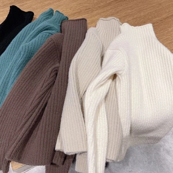 韩国男女童加厚套头一体绒针织衫儿童洋气打底衫半高领毛衣上衣