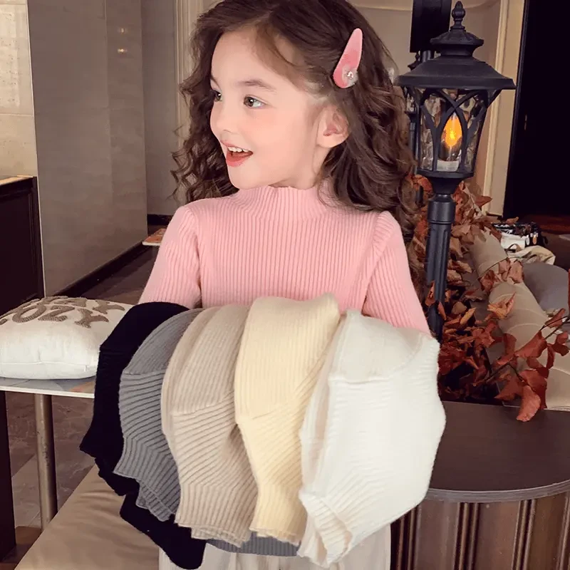 2025韩版新款男女童秋冬软糯洋气百搭纯色抗起球儿童打底毛衣潮