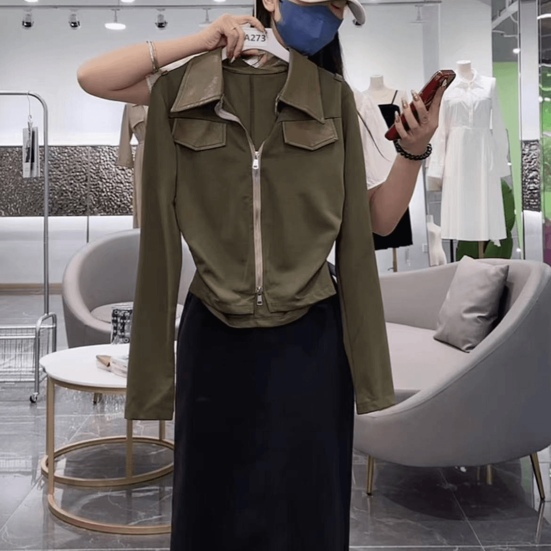 A1248（70-105斤）上衣女外套气质休闲百搭小众设计师设辣妹小衫