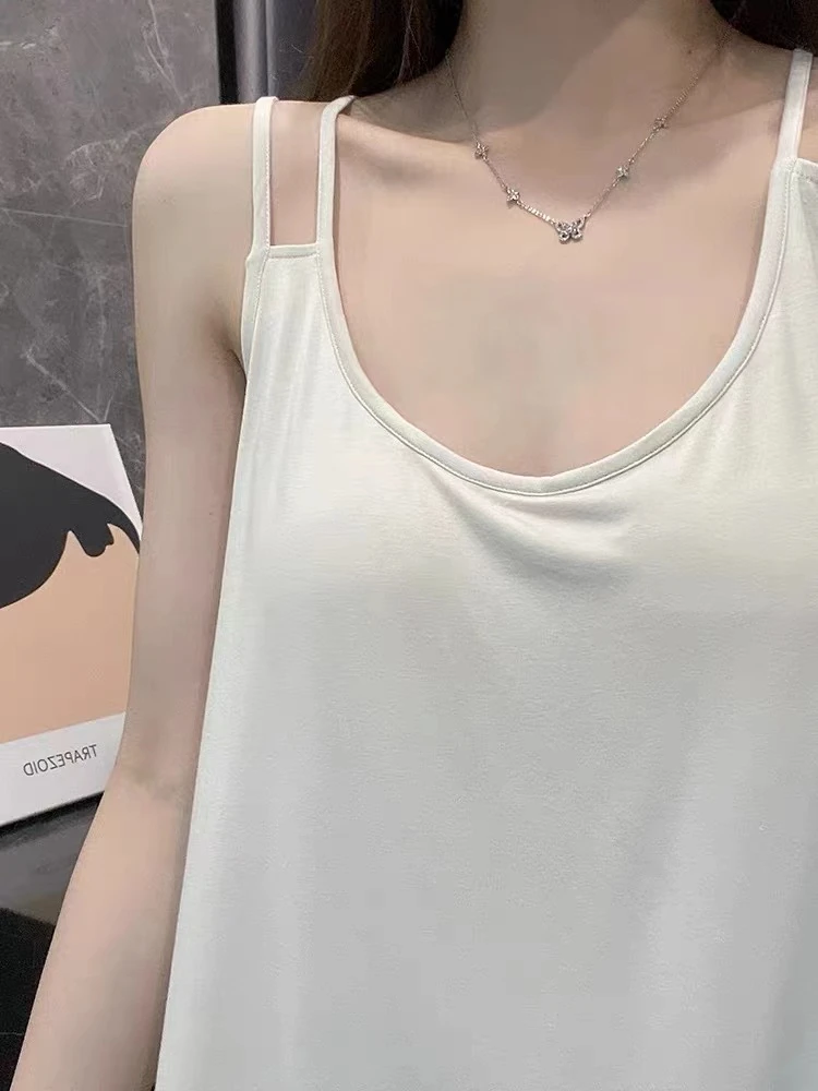 NN391-时尚吊带背心裙显瘦白色百搭夏季外穿纯色无袖薄款设计感