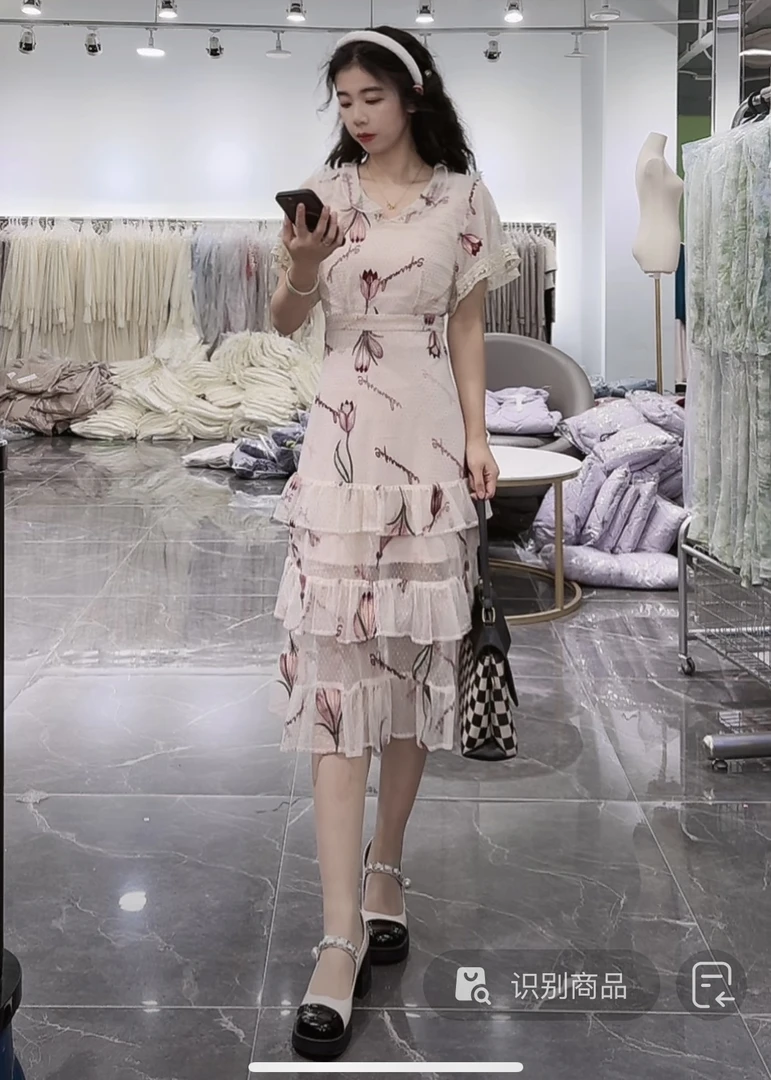 NN1013-时尚女装连衣裙碎花显瘦气质休闲甜美法式提花