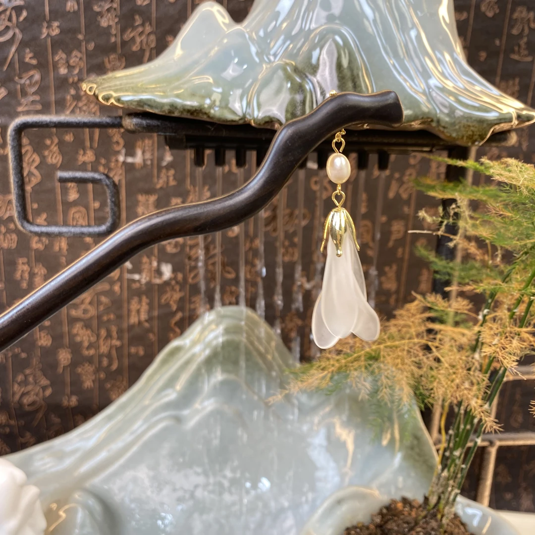 恬奇家“白色花朵”紫光黑檀木手工古风仙气高级感步摇流苏超仙发