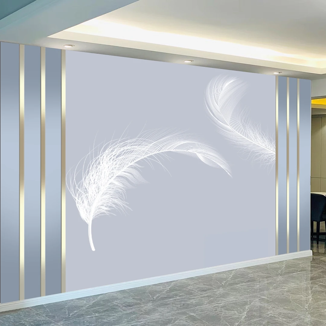 现代简约轻奢羽毛欧式客厅电视沙发卧室书房背景墙定制壁画布料